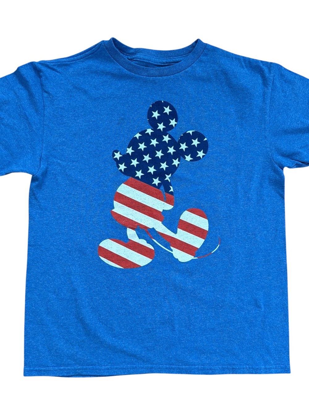 Disney Blue Tee with American Flag Mickey Graphic Youth M